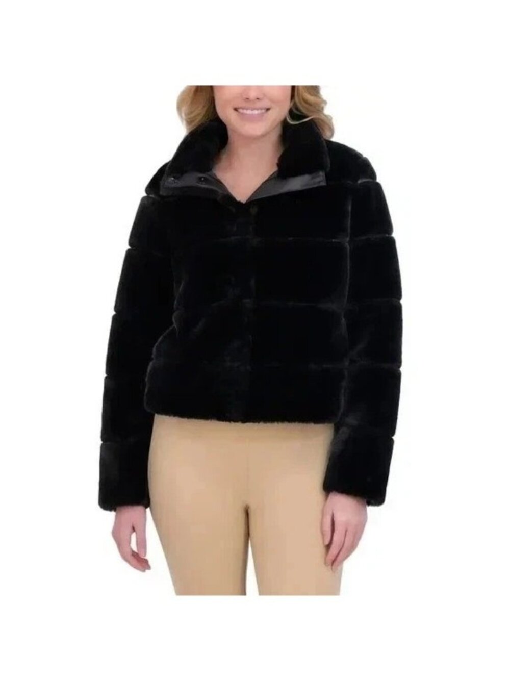 NWT Karl Lagerfeld Women's S Black Faux Fur Jacket